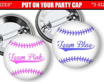Gender Reveal Pins Baseball Pink or Blue Party Favors Gender Reveal Buttons Gender reveal Ideas Shower Game Team Pins Pinback Buttons