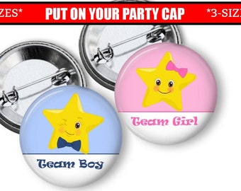 Gender Reveal Pins Twinkle Twinkle Little Star Gender reveal Party Favors 1.25, 1.75, or 2.25 inch pinback buttons pins badges Team buttons