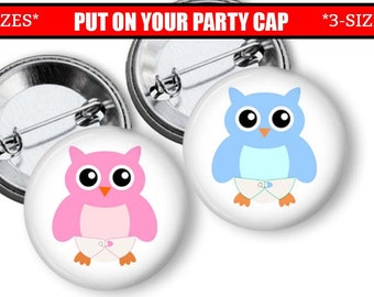 Gender Reveal Pins Owl Gender Reveal Party Favors Set 1.25, 1.75, or 2.25  inch Pin Back  Buttons Pink Blue Baby Shower Team buttons pins