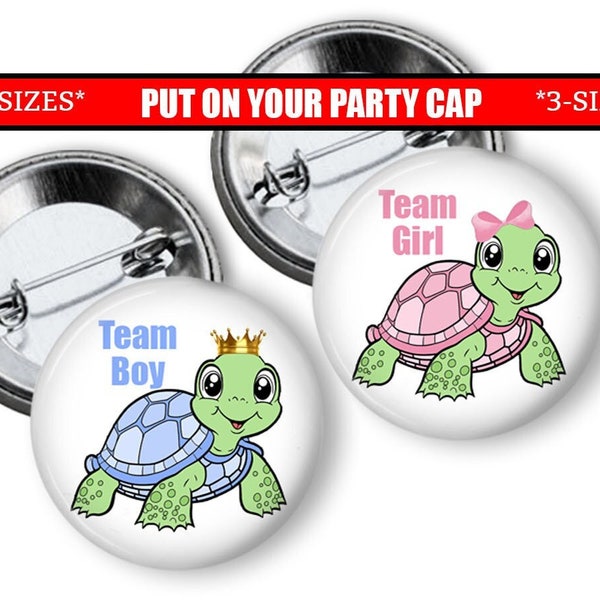 Gender Reveal Pins Baby Turtle Gender Reveal Party Favors pinback button party favors Team Boy Team Girl pins badges baby shower game