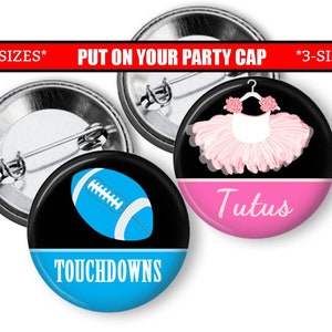 Touchdowns or Tutus Gender Reveal Pins Touchdowns or Tutus Gender Reveal Buttons Gender Reveal Party Favors Reveal Ideas image 1