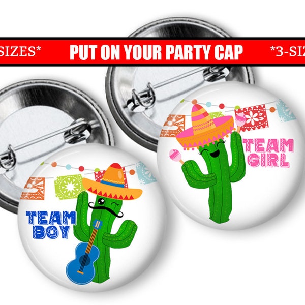 Gender Reveal Pins Cactus Mexican Fiesta Gender Reveal  Party Favors  pinback button party favors pins badges baby shower game