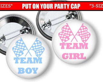 Gender Reveal Pins Race Fan Team Boy Team Girl Gender Reveal Party Favors Set Pin Back  Buttons Pink Blue Baby Shower Race Flags