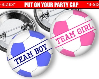 Gender Reveal Pins Soccer Theme Gender Reveal Party Favors  Soccer Balls Pin Back  Buttons Pink Blue Baby Shower Team Buttons