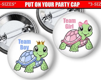 Gender Reveal Pins Baby Turtle Gender Reveal Party Favors pinback button party favors Team Boy Team Girl pins badges baby shower game