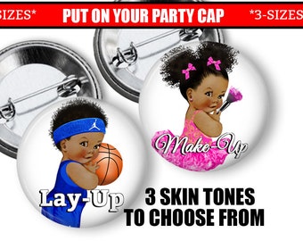 Gender Reveal Pins LayUp or MakeUp Basketball Theme Gender Reveal Party Favors Buttons Gender Reveal Ideas Decorations Decor Team Pins