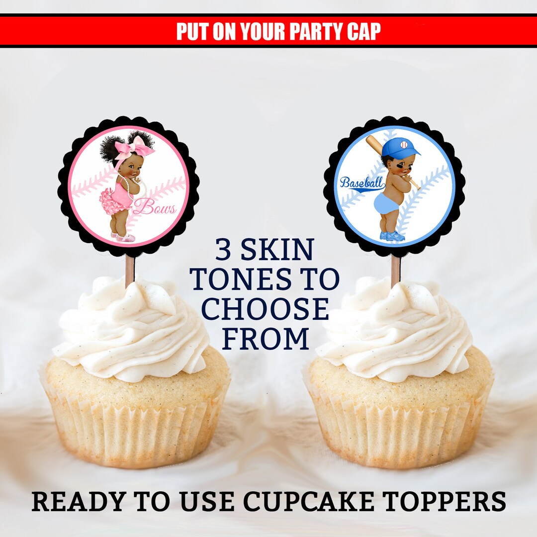 Baseball or Bows Cupcake Toppers Gender Reveal Cupcake Toppers Gender Reveal Decorations Gender