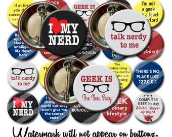 Computer Geek Gifts Computer Nerd 1.25 inch pinback buttons pins badges or magnets  Collectible Pins or Party Favors