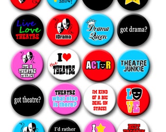 Drama Acting Theatre Performing Arts theme Pin Back Button Party Favors  1.25 inch Buttons