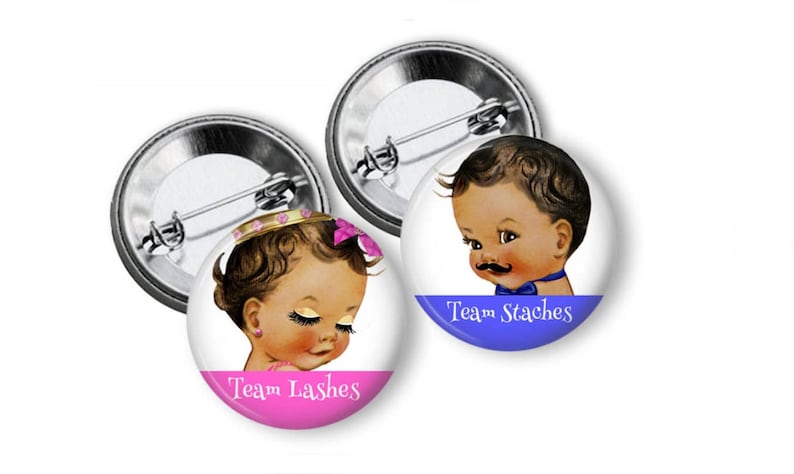 Gender Reveal Pins Staches or Lashes Gender Reveal Party Favors Mustaches or Eyelashes Gender Reveal Buttons gender Reveal Ideas