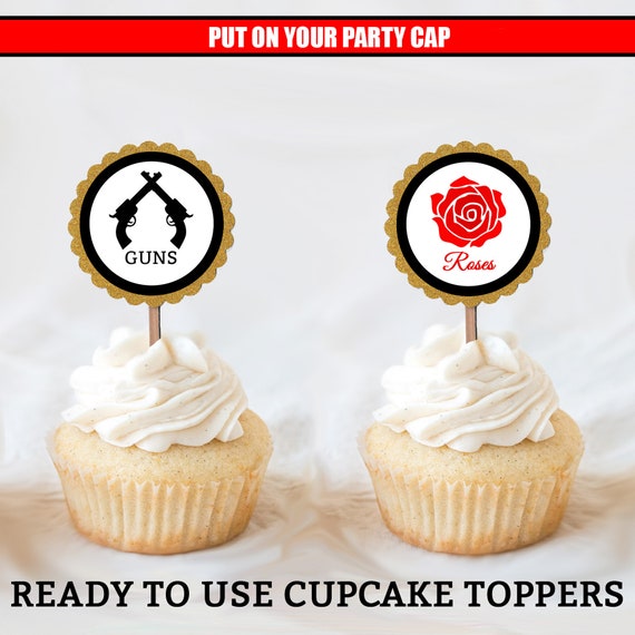 Guns or Roses Cupcake Toppers Gender Reveal Cupcake Toppers Gender Reveal  Decorations Gender Reveal Ideas Fishing Red Roses