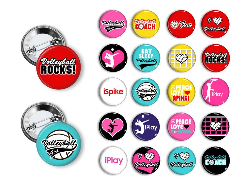 Volley Ball Volleyball Pin Back Button Party Favors 1.25 inch Buttons Student reward Team Pins buttons badges magnets