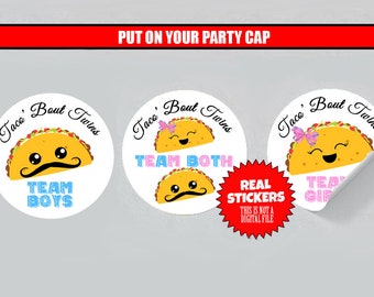 Gender Reveal Stickers Twins Taco' Bout Twins  Party Favors Fiesta Theme Gender Reveal Ideas Stickers Decorations Game Labels decals