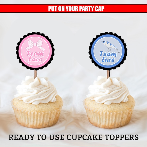 Lace or Lure Cupcake Toppers Gender Reveal Cupcake Toppers Gender Reveal  Decorations Gender Reveal Ideas Fishing Theme Lures or Lace -  Israel