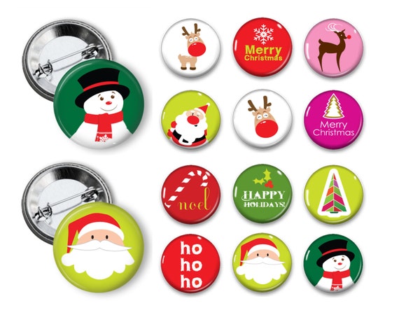 Mod Christmas Pins Santa Buttons 1.25 inch pinback buttons pins badges  magnets Party favors