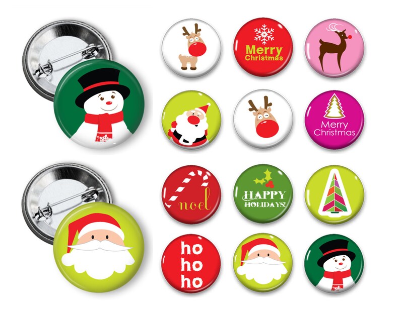 Mod Christmas Pins Santa Buttons 1.25 Inch Pinback Buttons Etsy