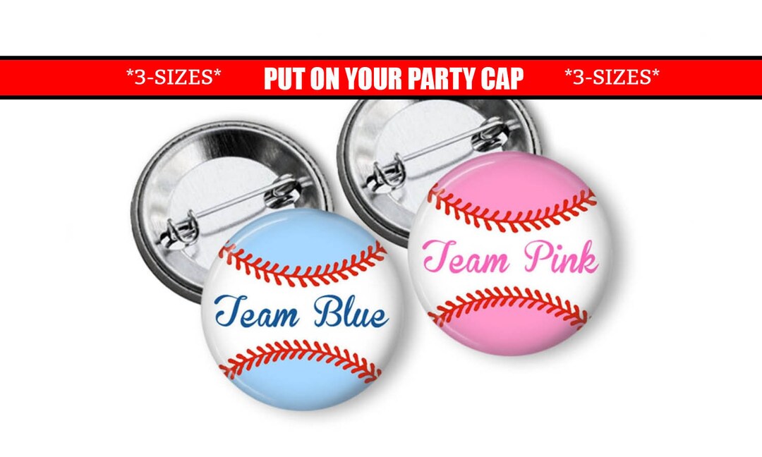 Gender Reveal Pins Baseball or Softball Gender Reveal Party Favors Team Blue Team Pink Gender