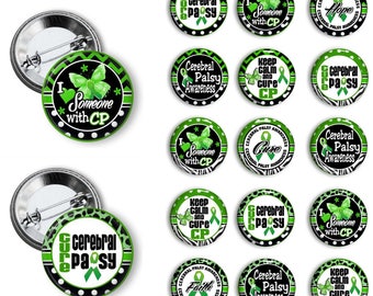 Green Ribbon Cerebral Palsy Awareness Pins Cerebral Palsy Awareness Buttons CP Awareness Badges 1.25 inch pinback buttons pin badges