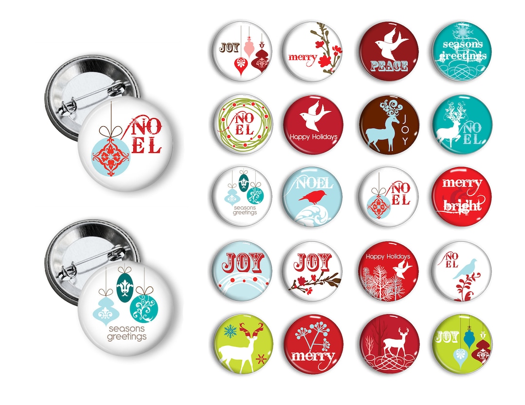 Christmas Pins Holiday Pins 1.25 or 1.75 Inch Pinback Buttons Pins Badges Santa Claus Pins set D