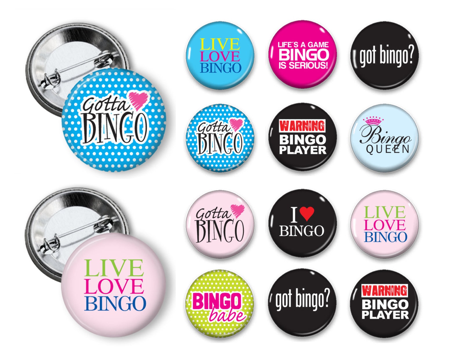 Bingo Theme Party Favors Set Of 12 1 25 Inch Pin Back Etsy