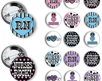 Nurses Rock Pins RN Pins Nurse Buttons 1.25 or 1.75 inch pinback buttons pins badges magnets Nurse Gift Party Favors