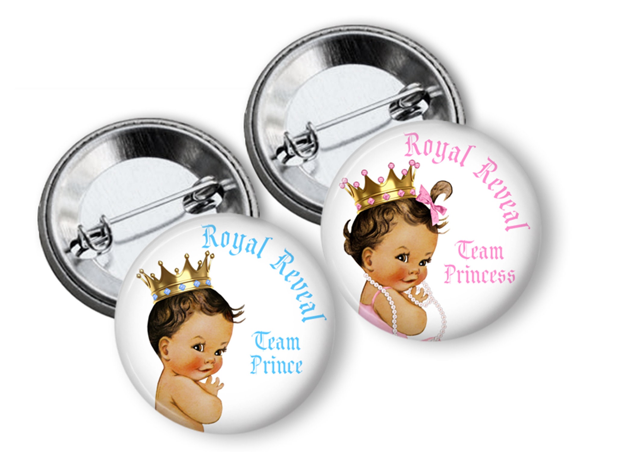 20 X Baby Shower Gender Reveal Party 38mm Badges Team Prince Team Princess 