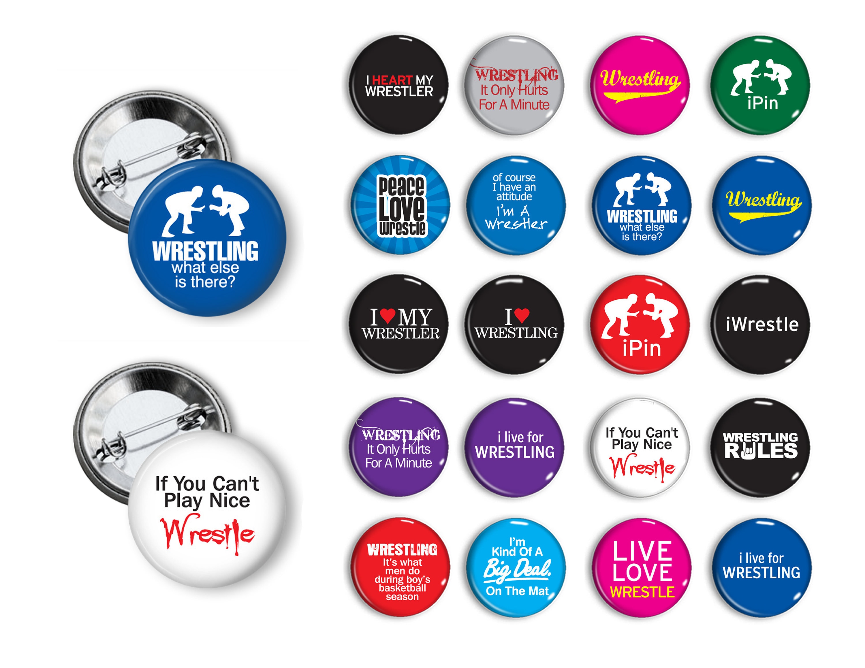 Wrestling Pins 1.25 or 1.75 inch pinback buttons pins badges Student reward  Wrestling theme Party favors