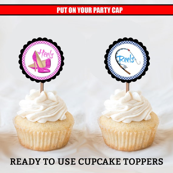 Reels or Heels Cupcake Toppers Gender Reveal Cupcake Toppers