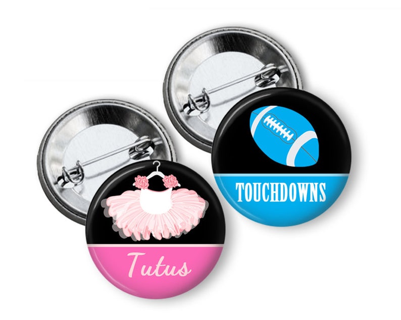 Touchdowns or Tutus Gender Reveal Pins Touchdowns or Tutus Gender Reveal Buttons Gender Reveal Party Favors Reveal Ideas image 2