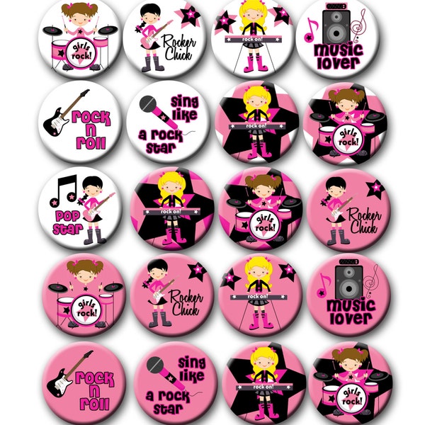 Rock star Party Favors Tween Girl Birthday Rocker Party 1.25 inch pinback buttons Party Like a Rock Star