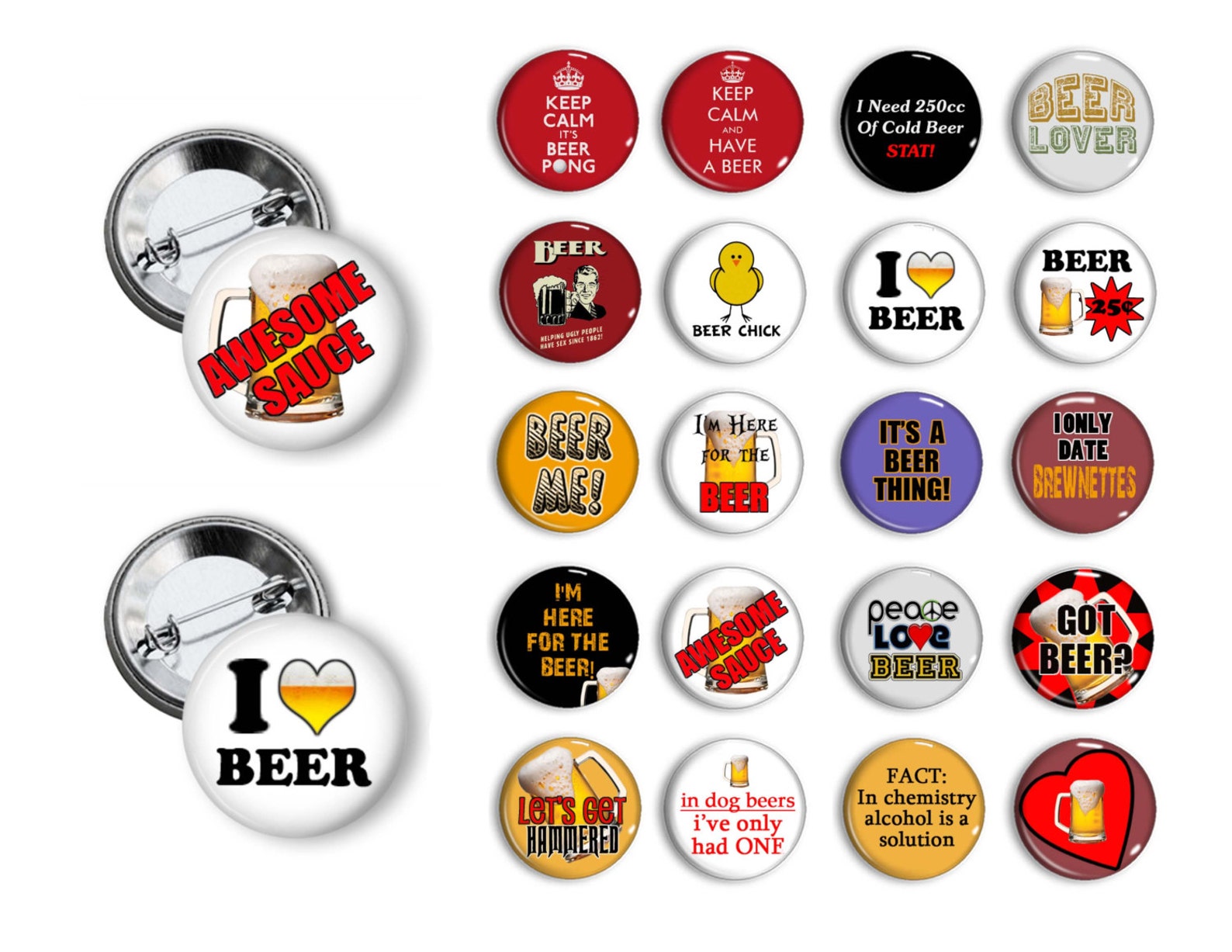 Beer Pins Beer Lovers Buttons Birthday Party Favors Pin Back Etsy