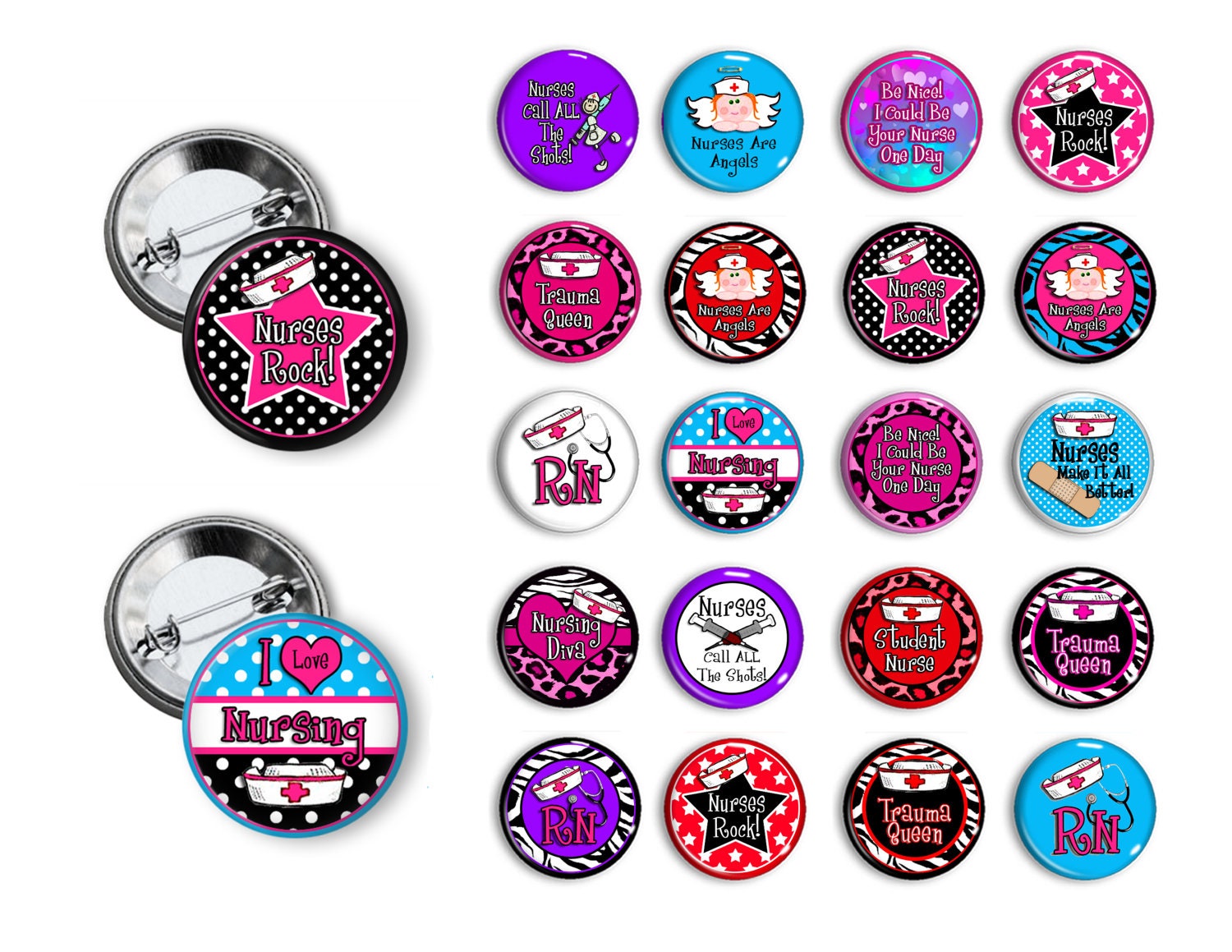 Nurse Pins RN Nurse Gift Pin Back Button Set Party Favors 1.25 Inch Buttons Healthcare Buttons