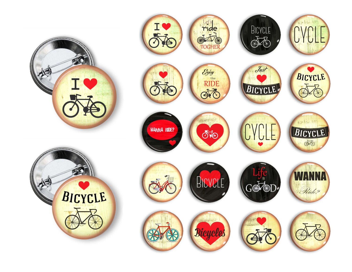 Bicyclist Pins Bike Riders Buttons Bicycle Pins 1.25 inch Etsy