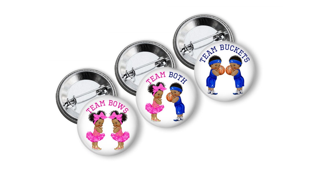 Gender Reveal Pins Buckets or Bows Pins Twin Gender Reveal Party Favors