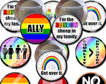 LGBT Gay Pride Theme Party Favors set of 12 2.25 inch Pin back Pride Celebration Pins  Buttons Pins Badges