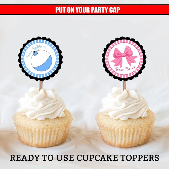 Bobbers or Bows Cupcake Toppers Gender Reveal Cupcake Toppers Gender Reveal  Decorations Gender Reveal Ideas Fishing Bobbers Bows -  UK
