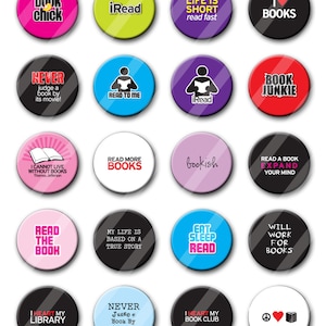 Book Lovers Reading Party Favors 1.25 inch pinback buttons pins badges