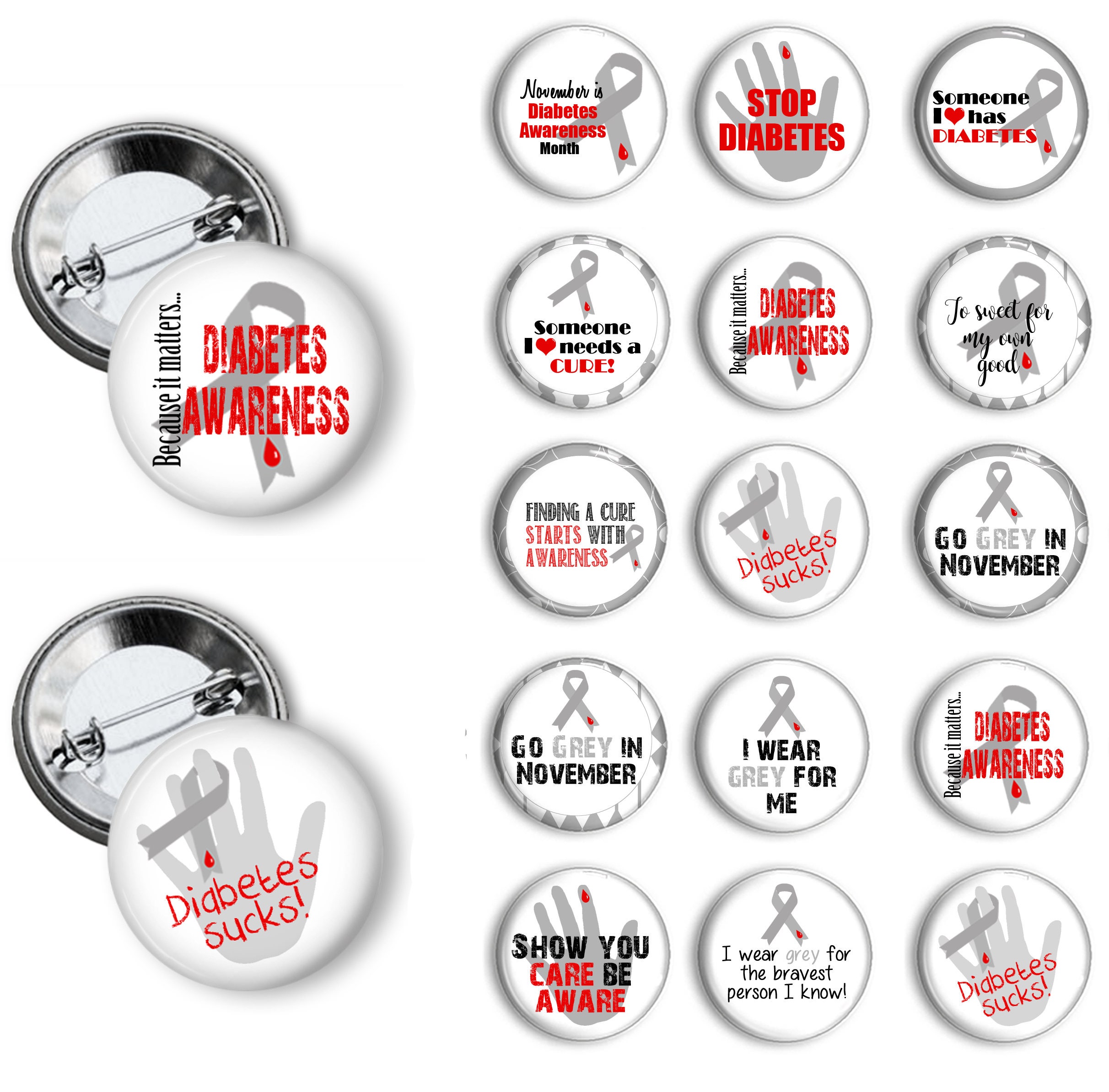 Diabetes Awareness pin set 1.25 inch pinback buttons Diabetes Etsy