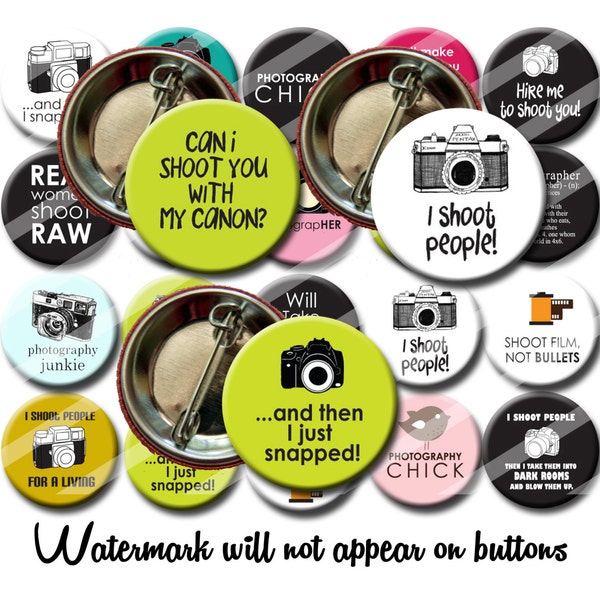 Photography Photographer mixed set 1.25 inch pinback buttons pins badges Camera lover Photo lover Part favors Gift