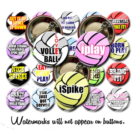 Volley Ball Volleyball Pin Back Button Party Favors 1.25 inch Buttons Student reward Team Pins buttons badges magnets