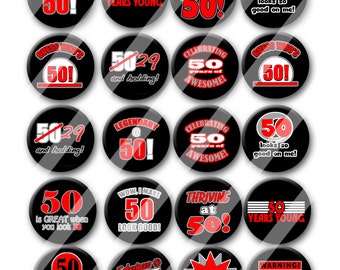 50th Birthday Nifty Fifty  Party Favors  Pin Back Button Party Favors  1.25 inch Buttons