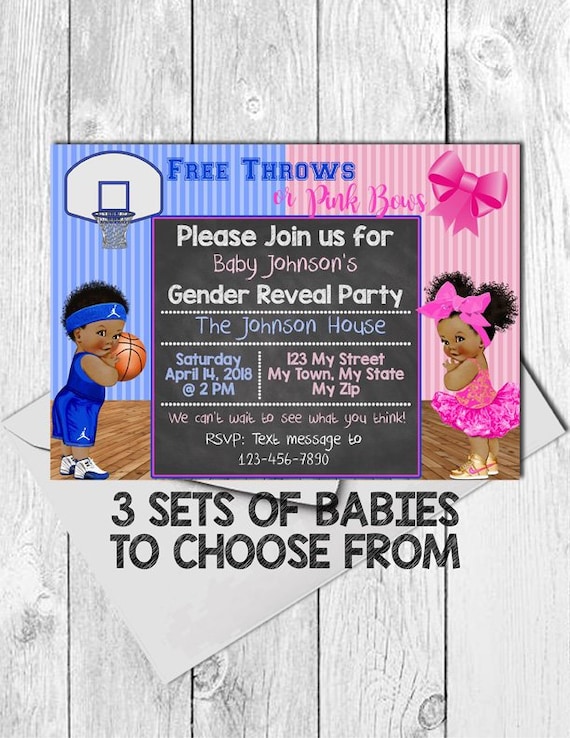 Free Throws or Pink Bows Gender Reveal Party Invitation 5 x 7 Etsy