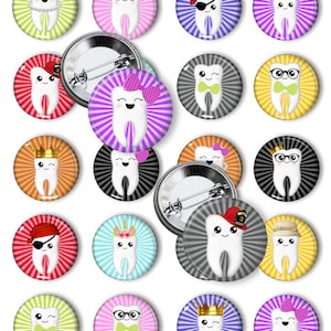 Happy Teeth Dental Pins Dental Assistant Pins 1.25 or 1.75 inch pinback buttons Dental Hygienist Buttons Student reward Gift image 1