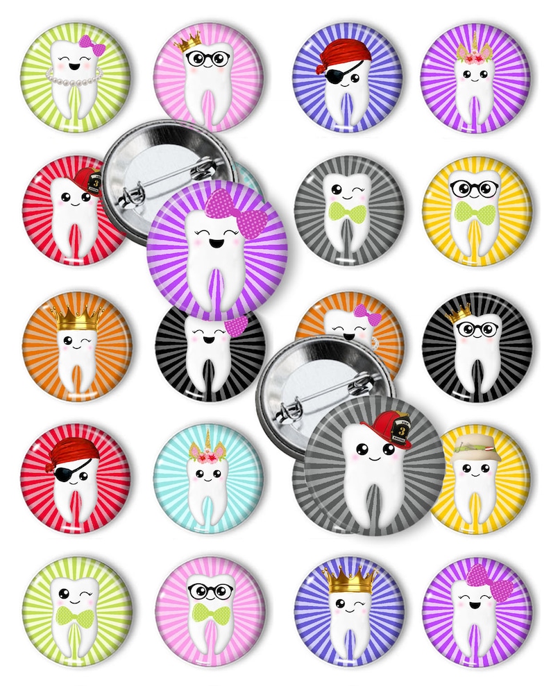 Happy Teeth Dental Pins Dental Assistant Pins 1.25 or 1.75 inch pinback buttons Dental Hygienist Buttons Student reward Gift image 1