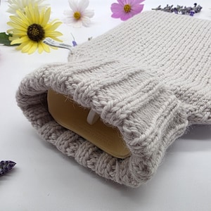 Hand Knitted Alpaca Wool Hot Water Bottle Cover - Chalk White