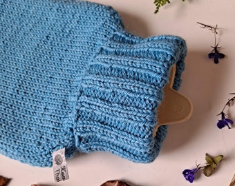 Forget-Me-Not Blue Hand Knitted Hot Water Bottle Cover in Alpaca Wool Blend Gift Idea