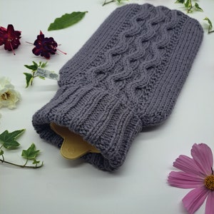 Hand Knitted Hot Water Bottle Cover in Medium Purple with Wave Cable Design Wool Alpaca Blend image 5