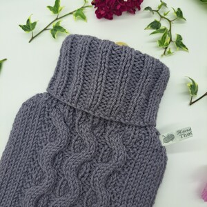 Hand Knitted Hot Water Bottle Cover in Medium Purple with Wave Cable Design Wool Alpaca Blend image 6