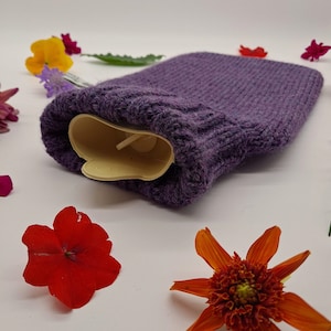 Purple Mix Hand Knitted Hot Water Bottle Cover in Alpaca Wool Blend Gift Idea