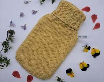 Dandelion Yellow Hand Knitted Hot Water Bottle Cover in Alpaca Wool Blend Cosy Gift